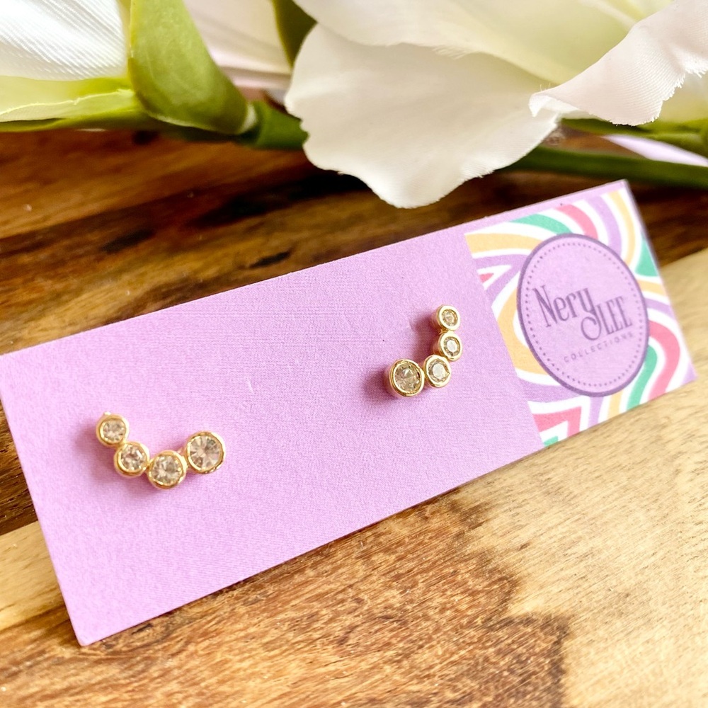 NEW 18K Gold Filled CZ Curved Stud Earrings